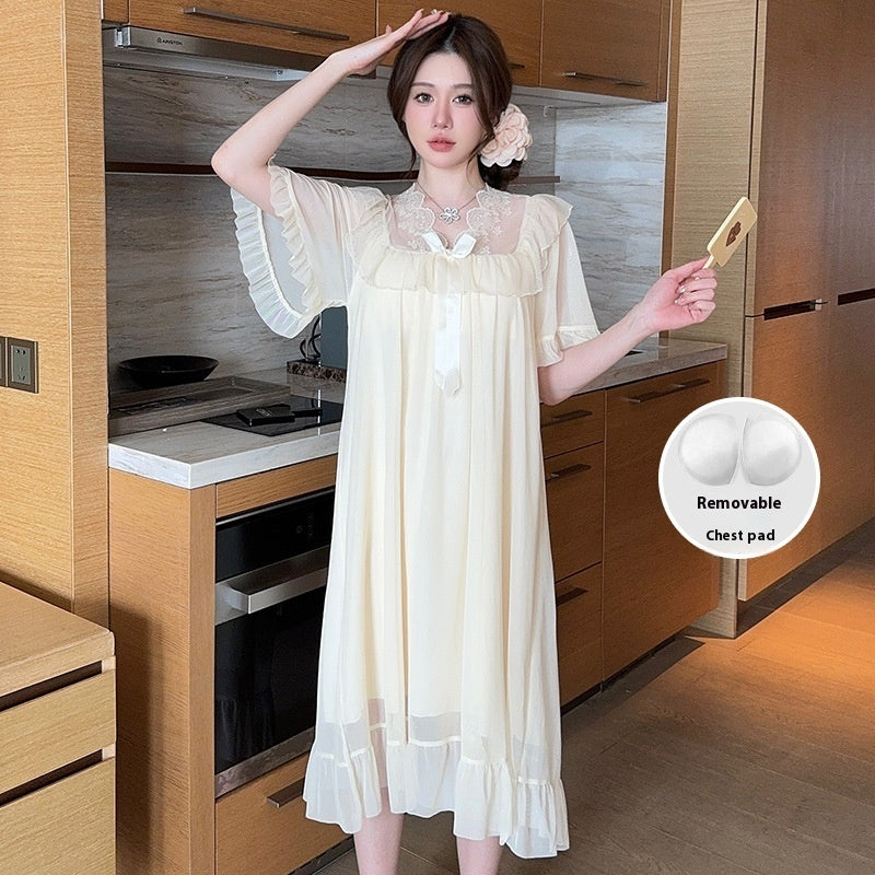 Lace Bow Mesh Midi Nightdress Homewear