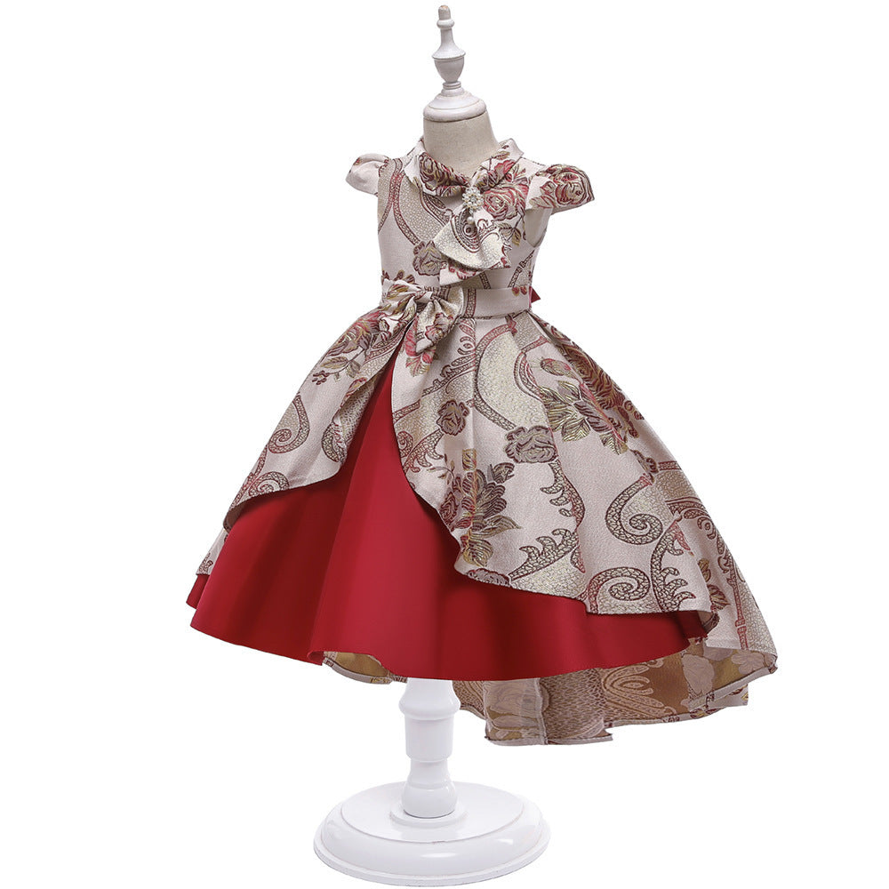 Christmas Champagne Red Embroidered Dress Princess Dress Kindergarten Female Treasure Sleeve Dress