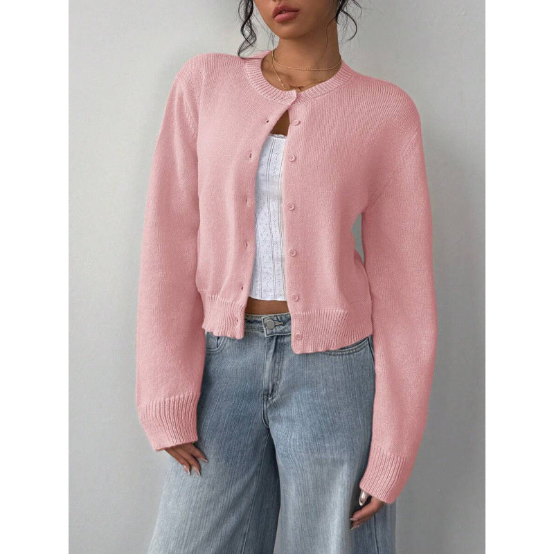 Chic Long Sleeved Knitted Cardigan Fashion Slim Solid Color Short Sweater For Women Clothing