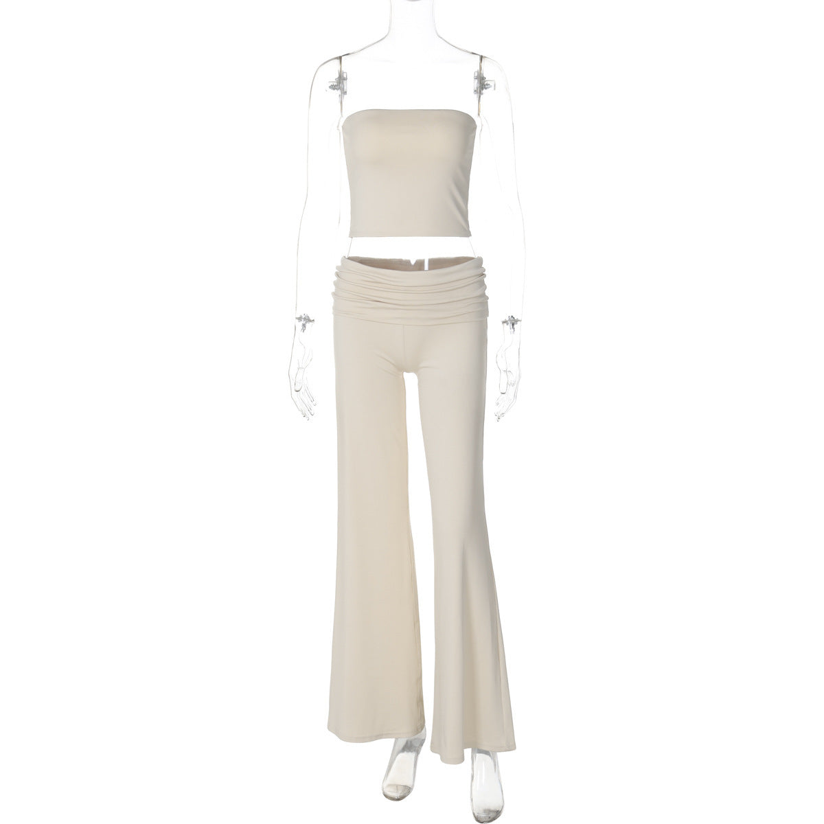 New Pure Color Tube-top Top Flared Pants Fashion Slim Suit