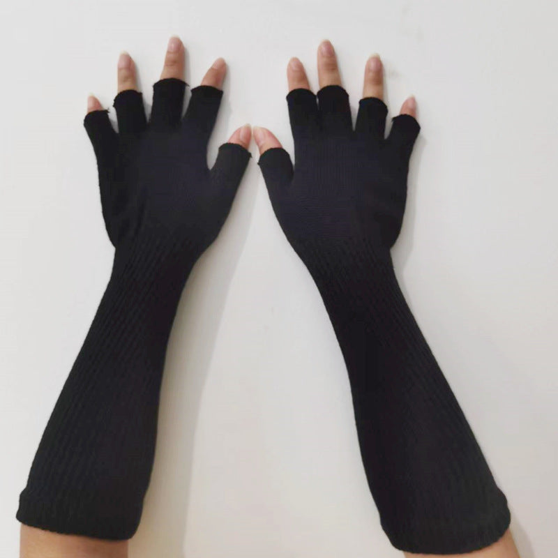 Fashion Elastic Solid Color Cold-proof Warm Half Finger Gloves