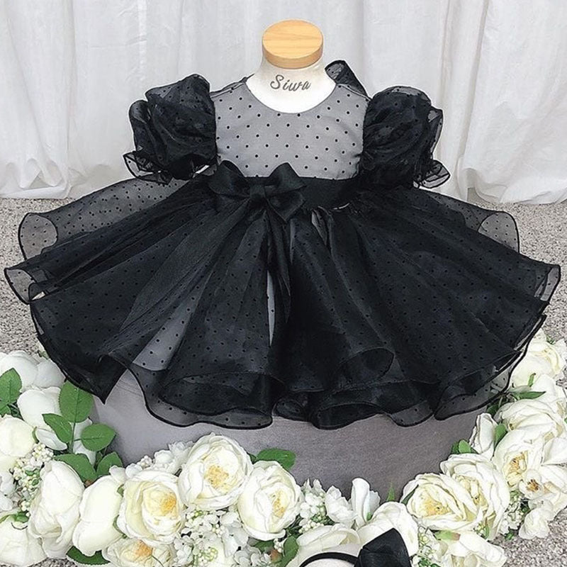 Girls Princess Dress Children's Dress Black Fluffy Yarn Baby