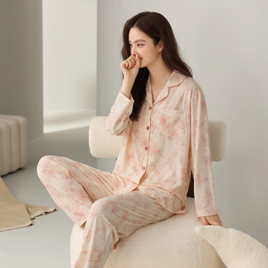 Modal Long Sleeve Cardigan Homewear Suit