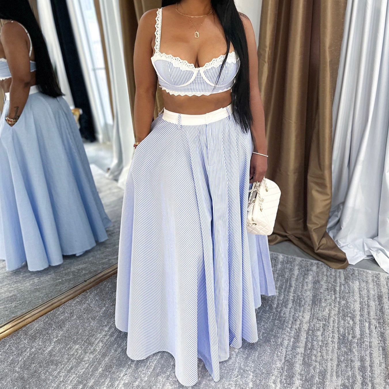 Fashion Women's Suspender Vest Skirt Suit