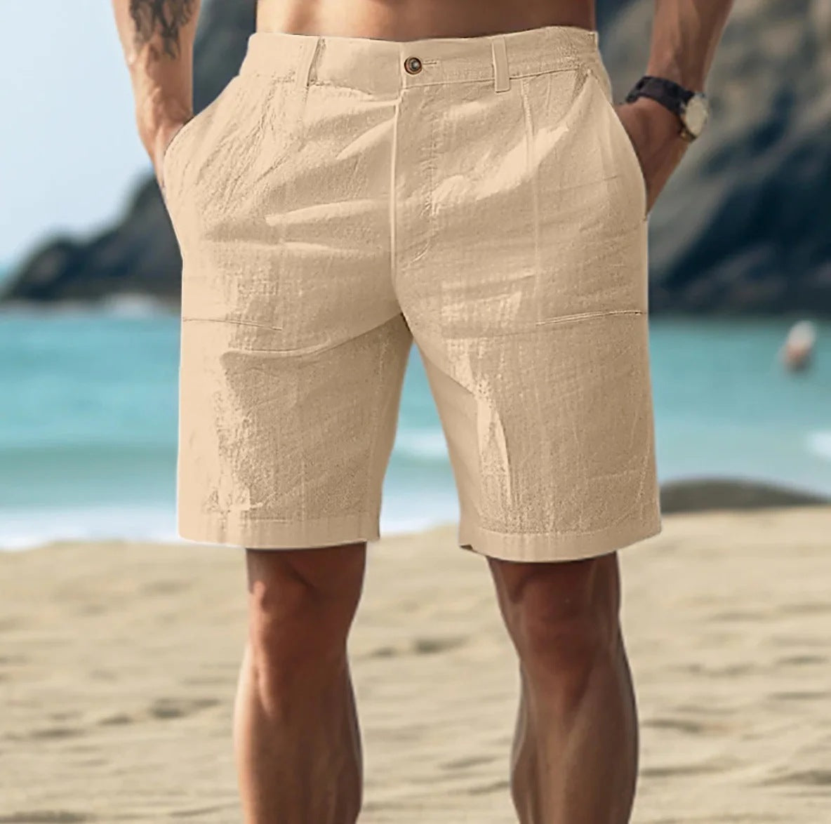 Men's Cotton And Linen Casual Pants Casual Five-point Library