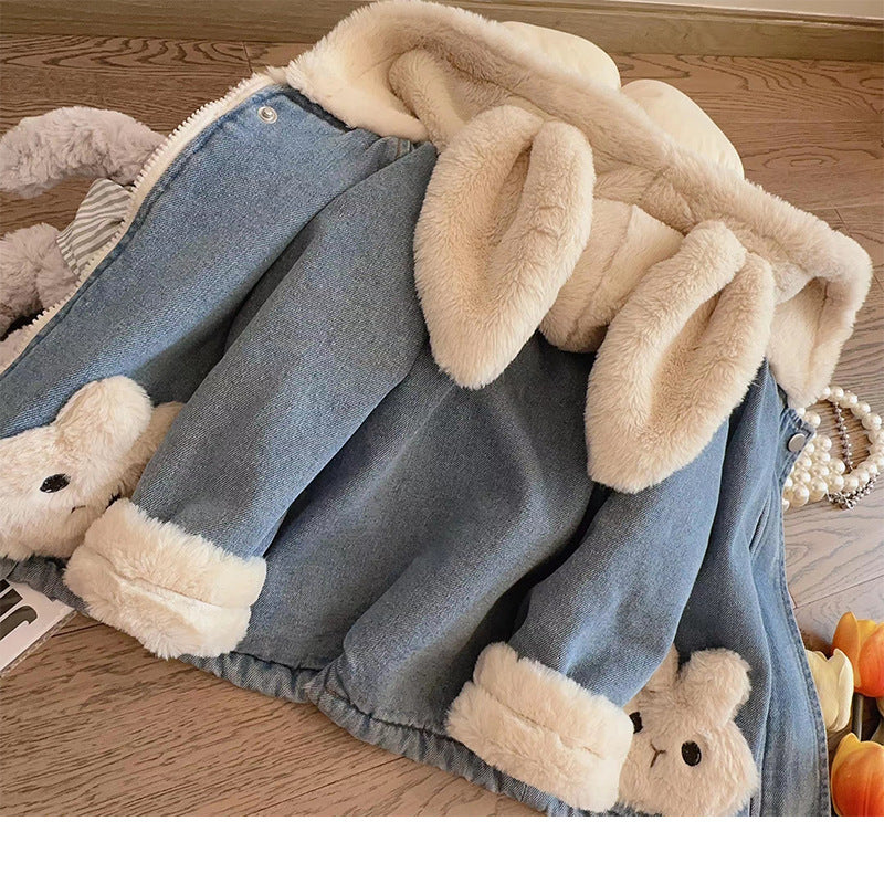 Girls' Jean Jacket Lamb Wool Autumn Clothing
