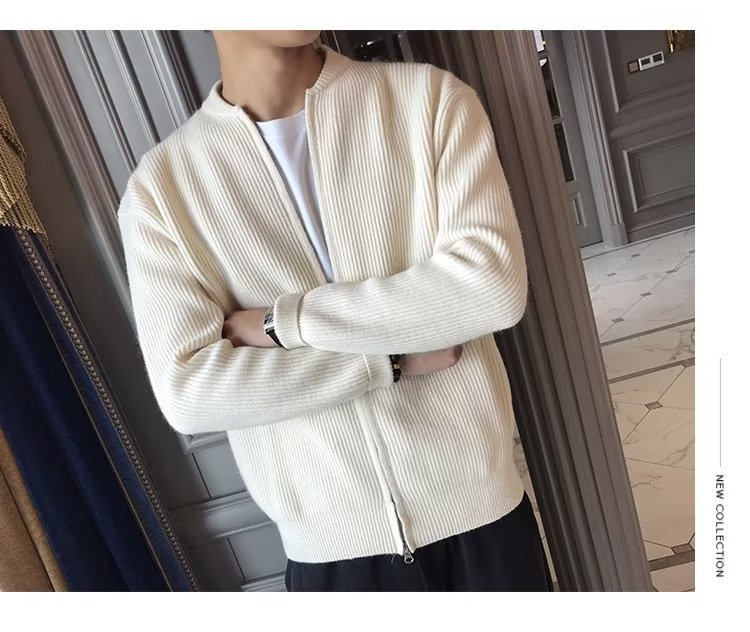 Casual All-matching Slim Fit Men's Solid Color Knitted Cardigan Jacket