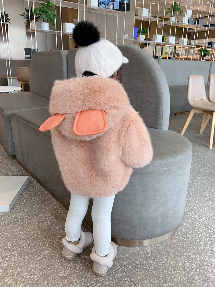 Girls Padded Fur Hooded Padded Jacket Faux Fur Top