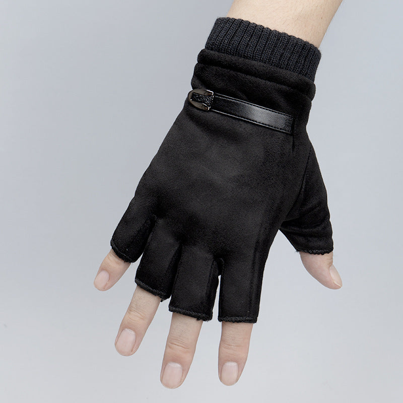 Men's Plush Outdoor Suede Fingerless Sports Warm Gloves