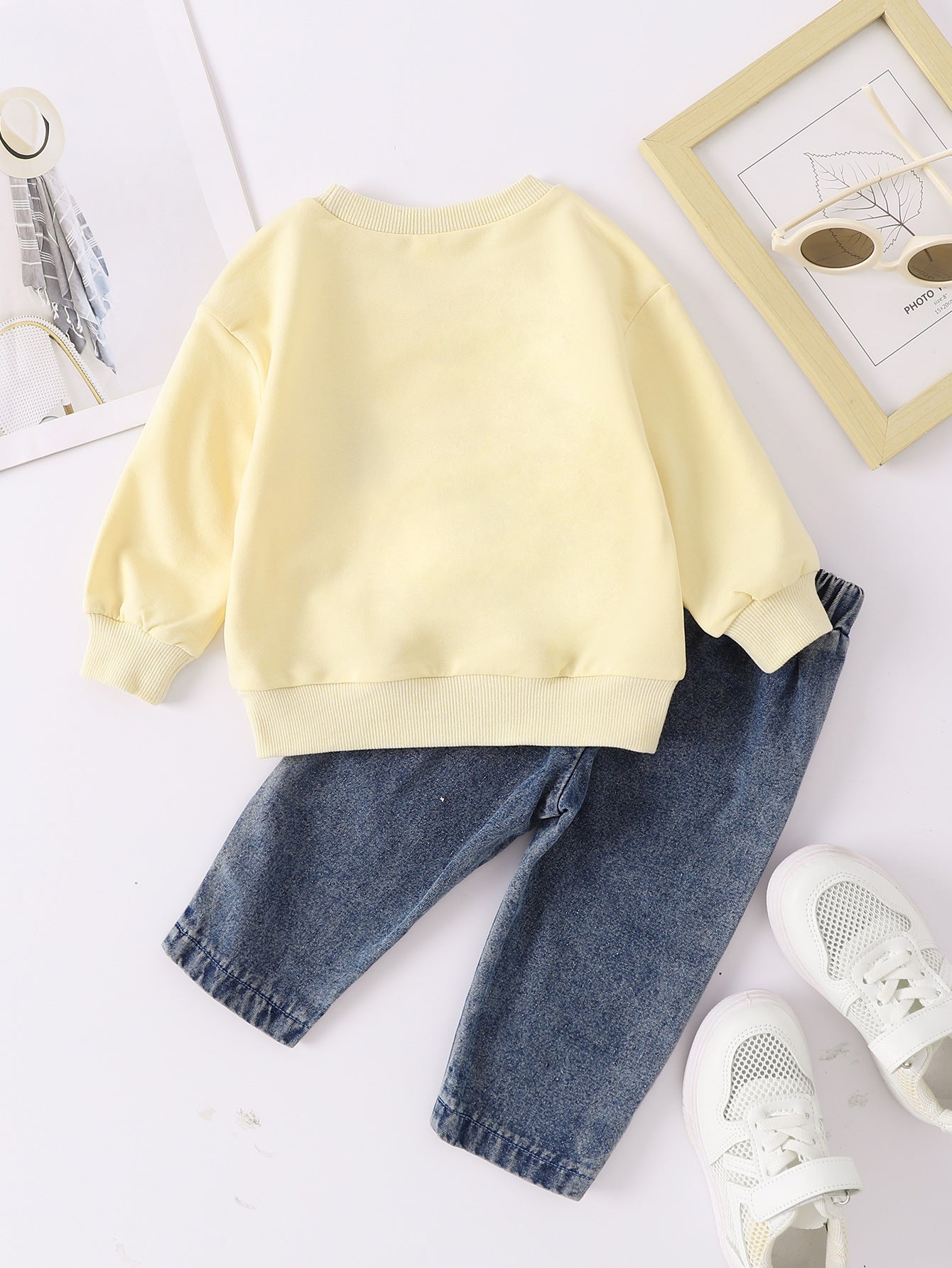 Boys And Girls Casual Letter Print Pullover Sweater Jeans Two-piece Set