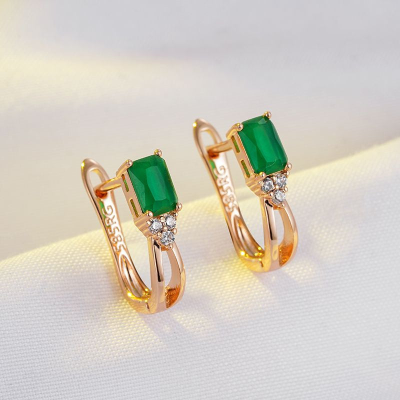 Rose Gold Square Green Zircon Stud Earrings