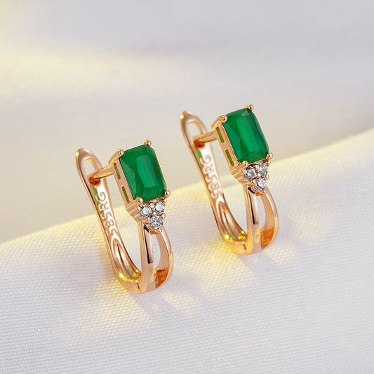Rose Gold Square Green Zircon Stud Earrings