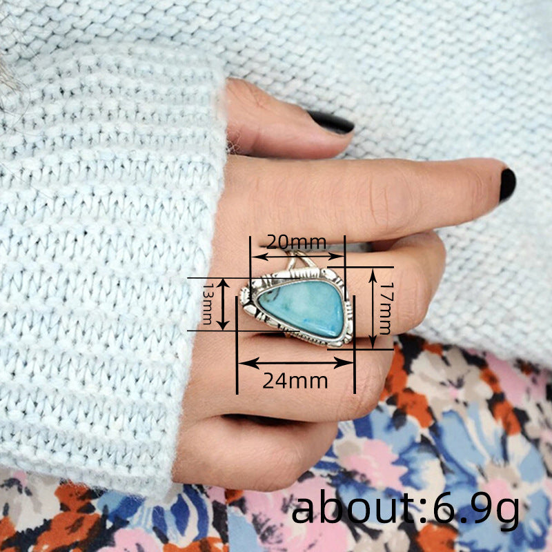 Vintage-style Marble Irregular Triangular Geometric Ring