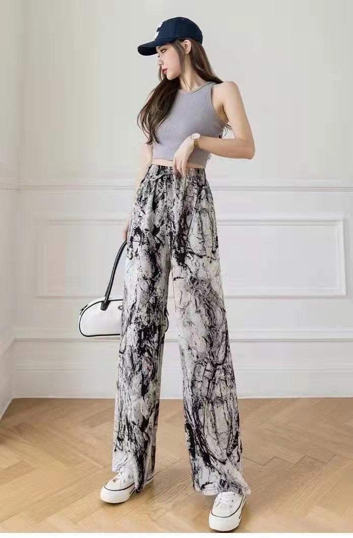 Draping Mopping Pants Straight Ink Painting Dye Pants For Women