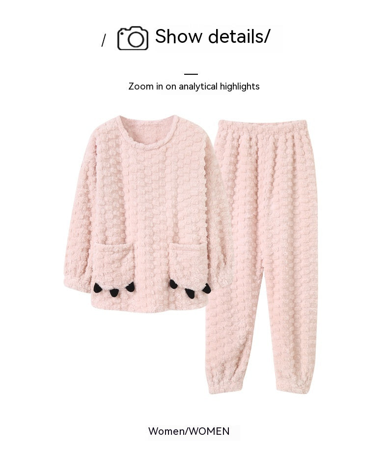 Couple Pajamas Warm Jacquard Coral Fleece Home Wear Suit