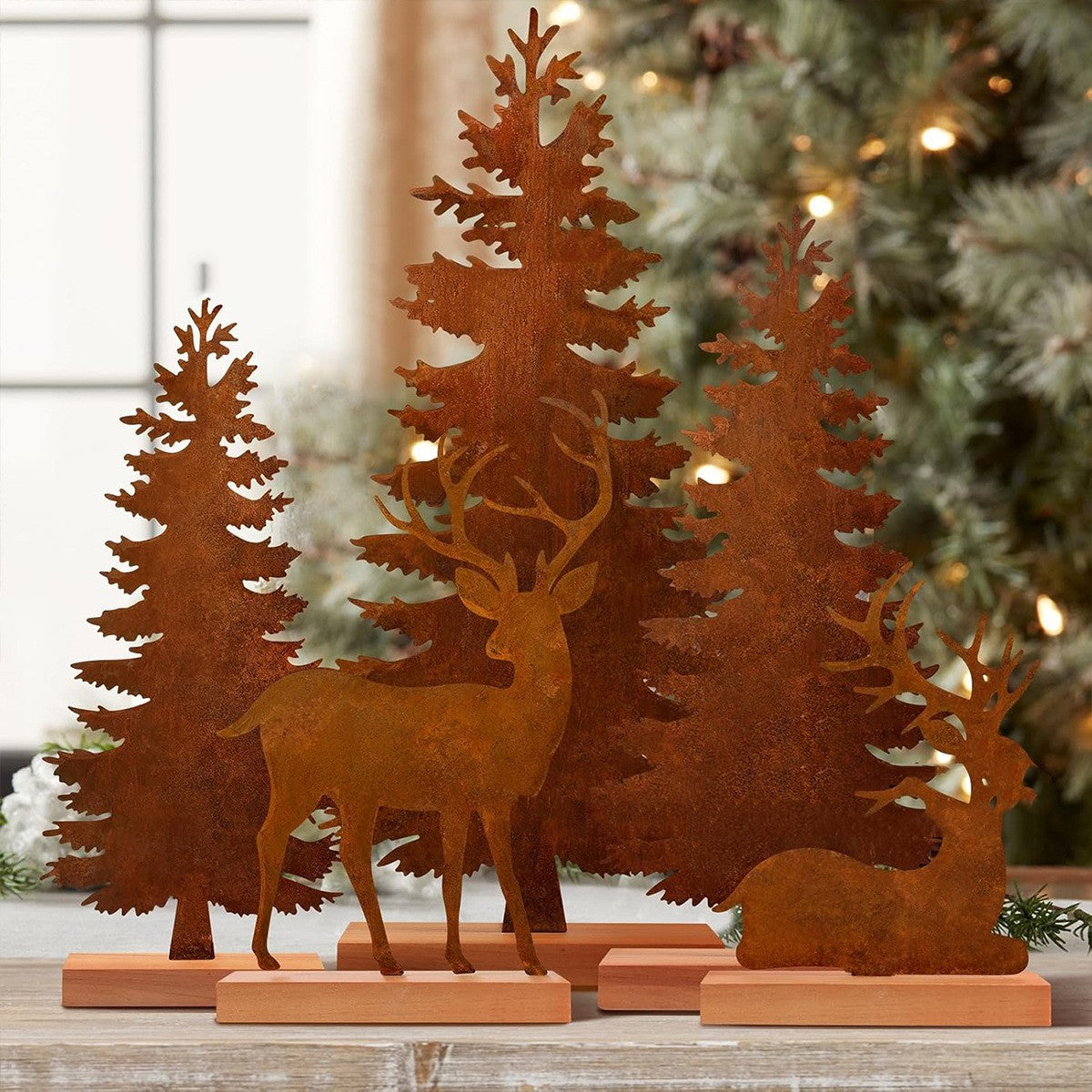 Metal Rusty Christmas Tree Elk Decorations