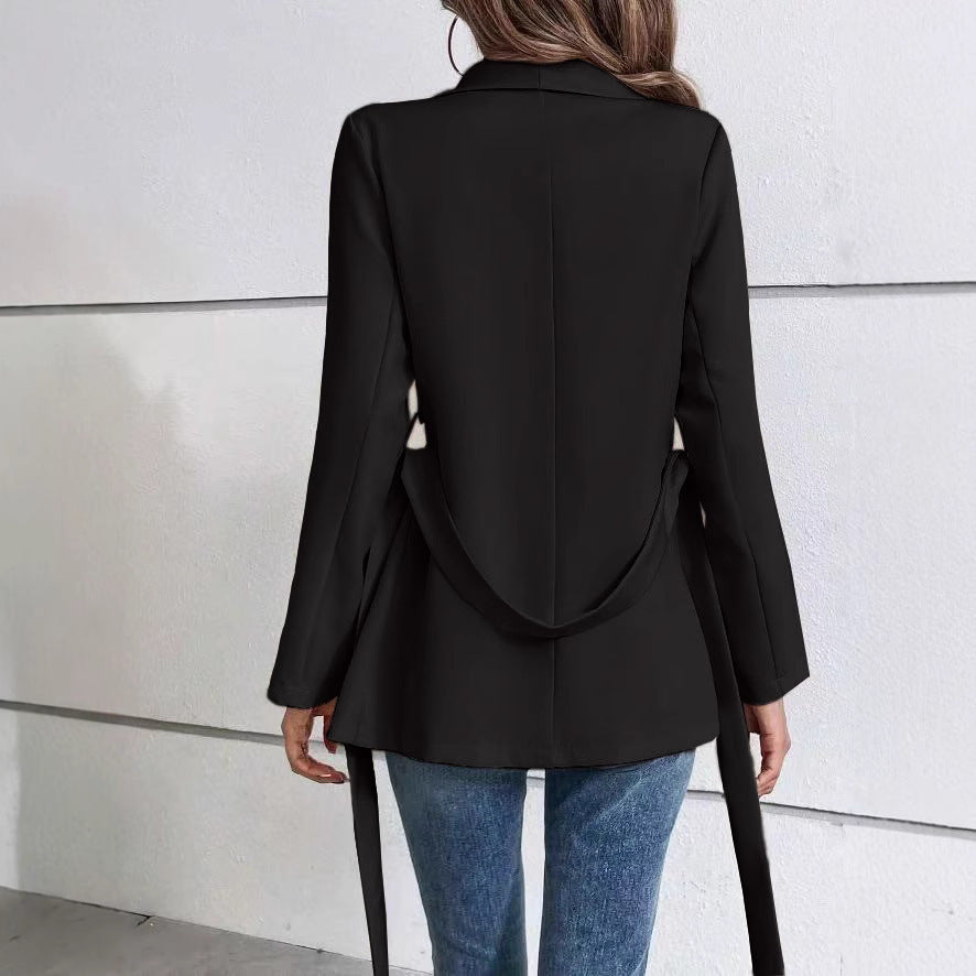 Slim Fit Fashion Lace-up Solid Color Long Sleeve Suit Coat