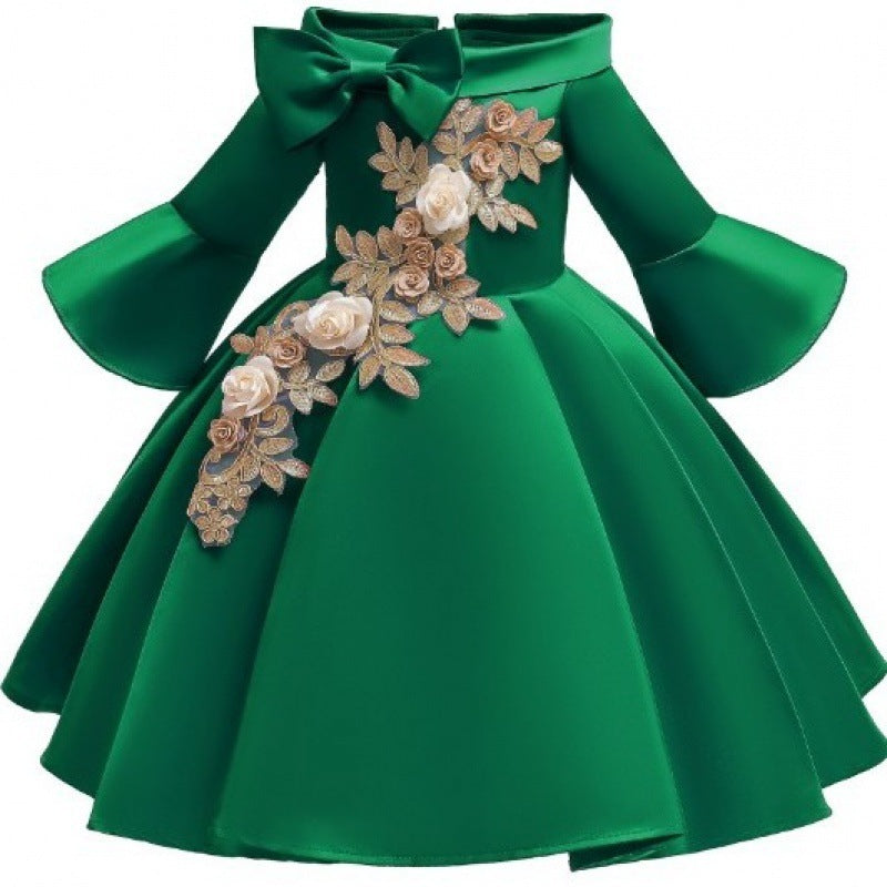 Christmas Champagne Red Embroidered Dress Princess Dress Kindergarten Female Treasure Sleeve Dress
