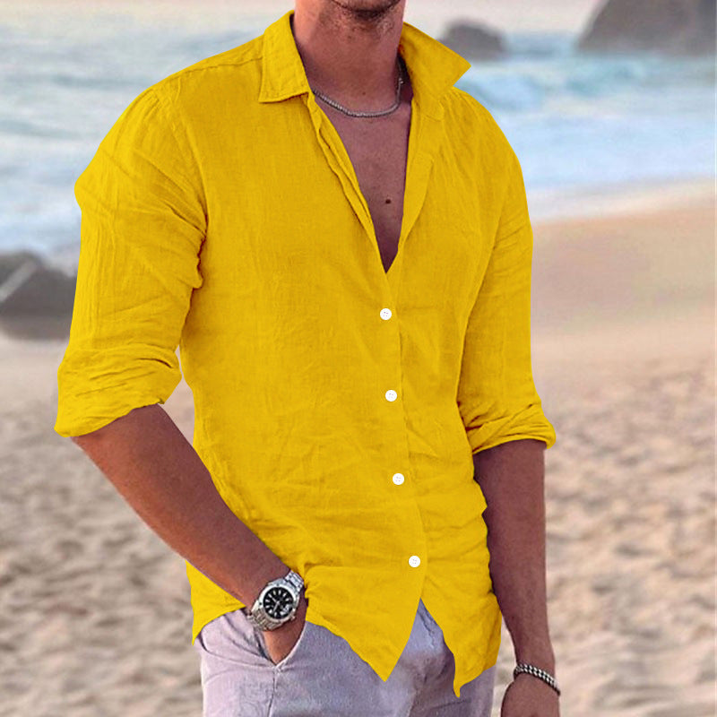 Men's Casual Fashion Cotton And Linen Slim-fit Shirt