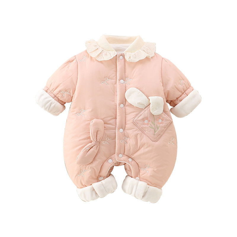 Girls' Baby Cute Jumpsuit Thickened Outer Wear Days Warm In Late Autumn