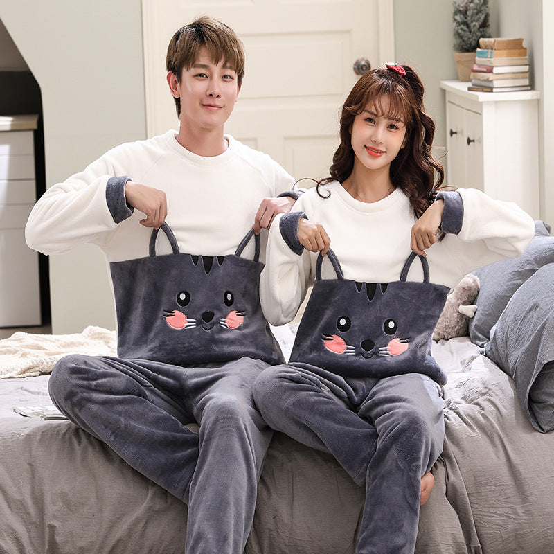 Couple Coral Velvet Pajamas Female Autumn And Winter Fleece-lined Cartoon