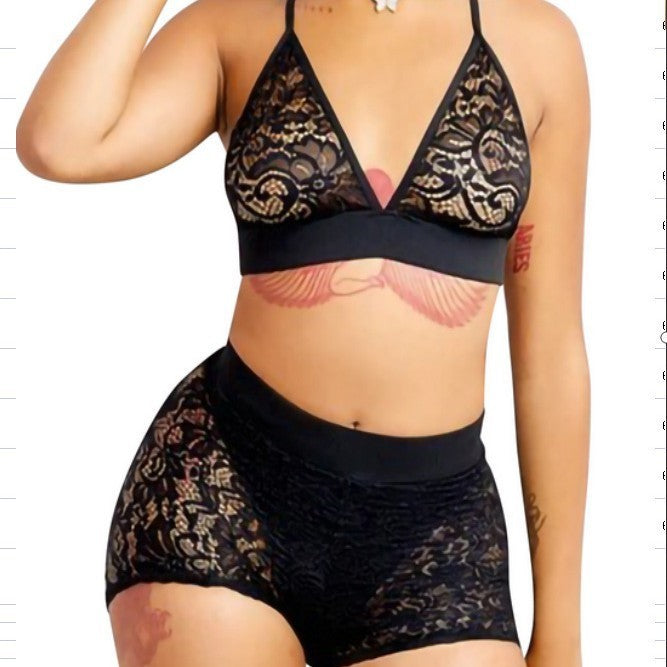European And American Sexy Black Home Wear Two-piece Set