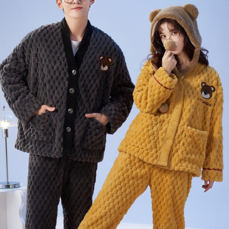 Couple Pajamas Women's Coral Fleece Polyester Suit Men's Cardigan