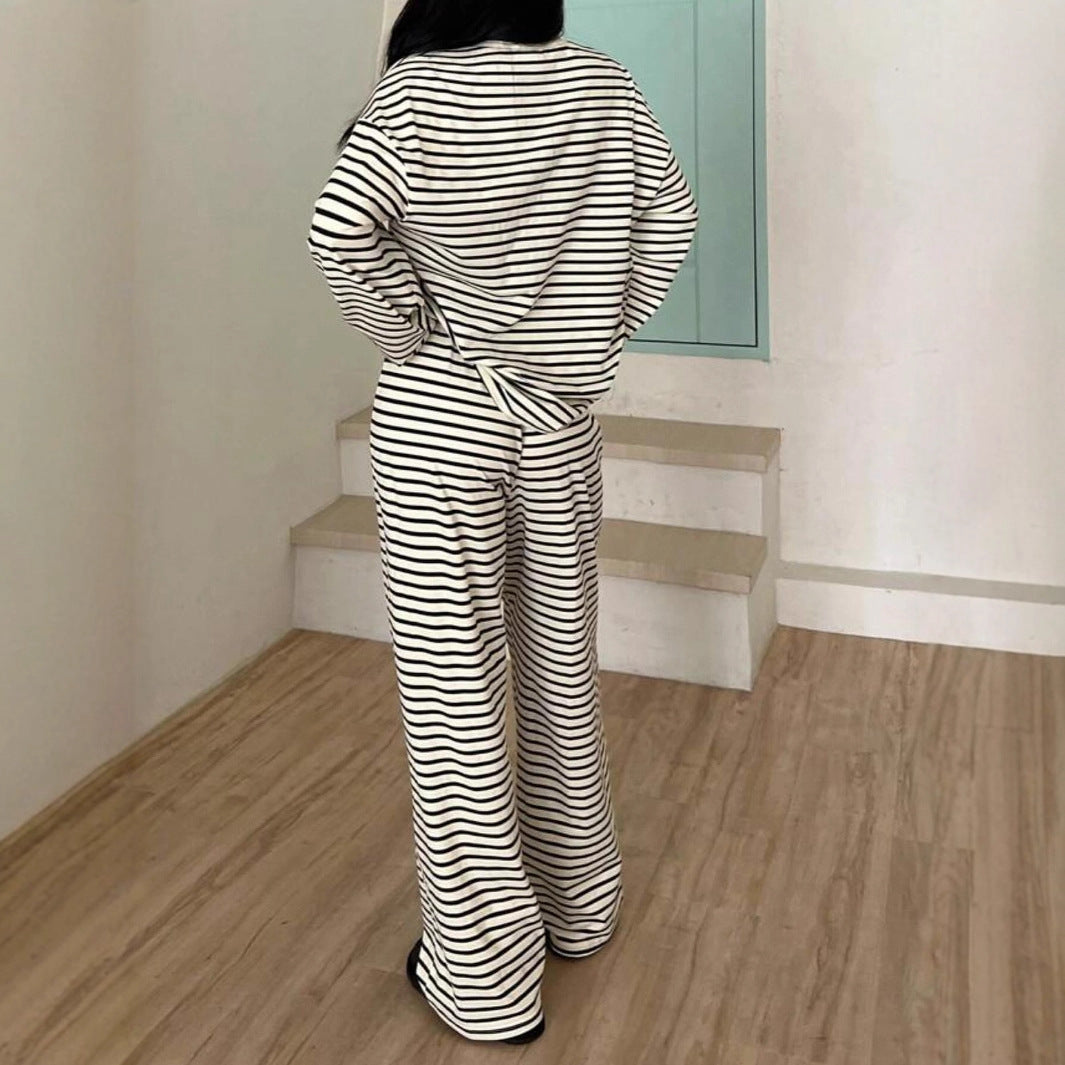 Loose-fitting Striped Long Sleeves Trousers Homewear