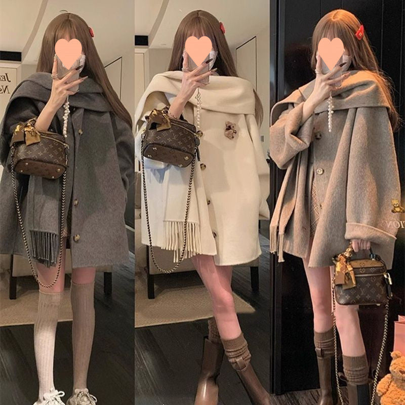 Gold Cloak Loose-fitting Tassel Woolen Coat