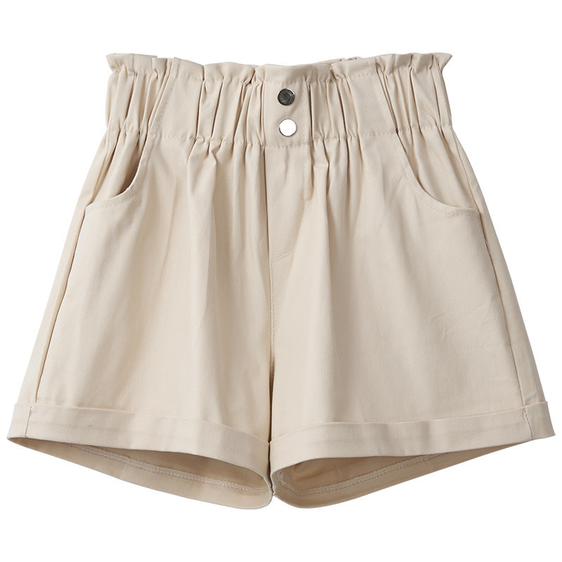 Casual Comfy Wild Shorts Women Elastic High Waist Crimping