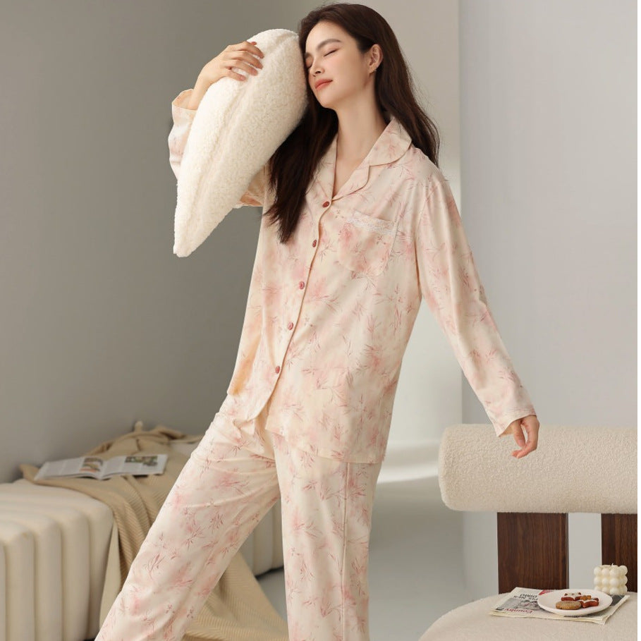 Modal Long Sleeve Cardigan Homewear Suit