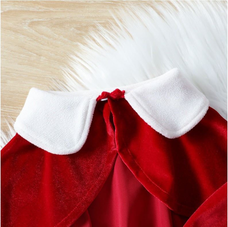 Christmas Cute Solid Color Cloak Bow Dress