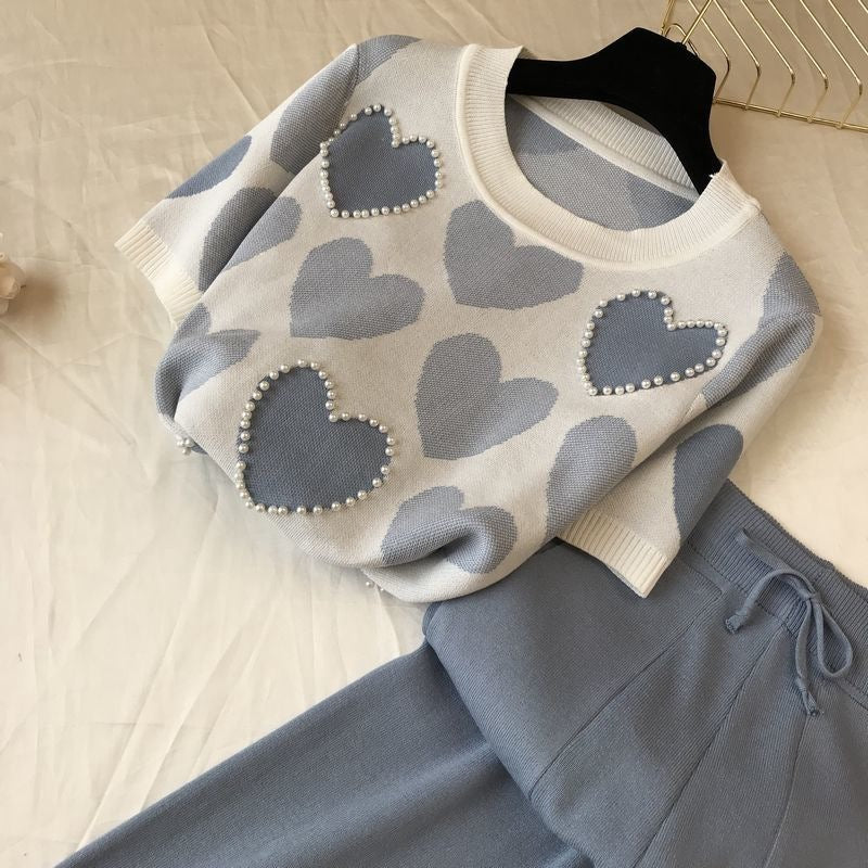 Two-piece Knitted Short-sleeved Pants