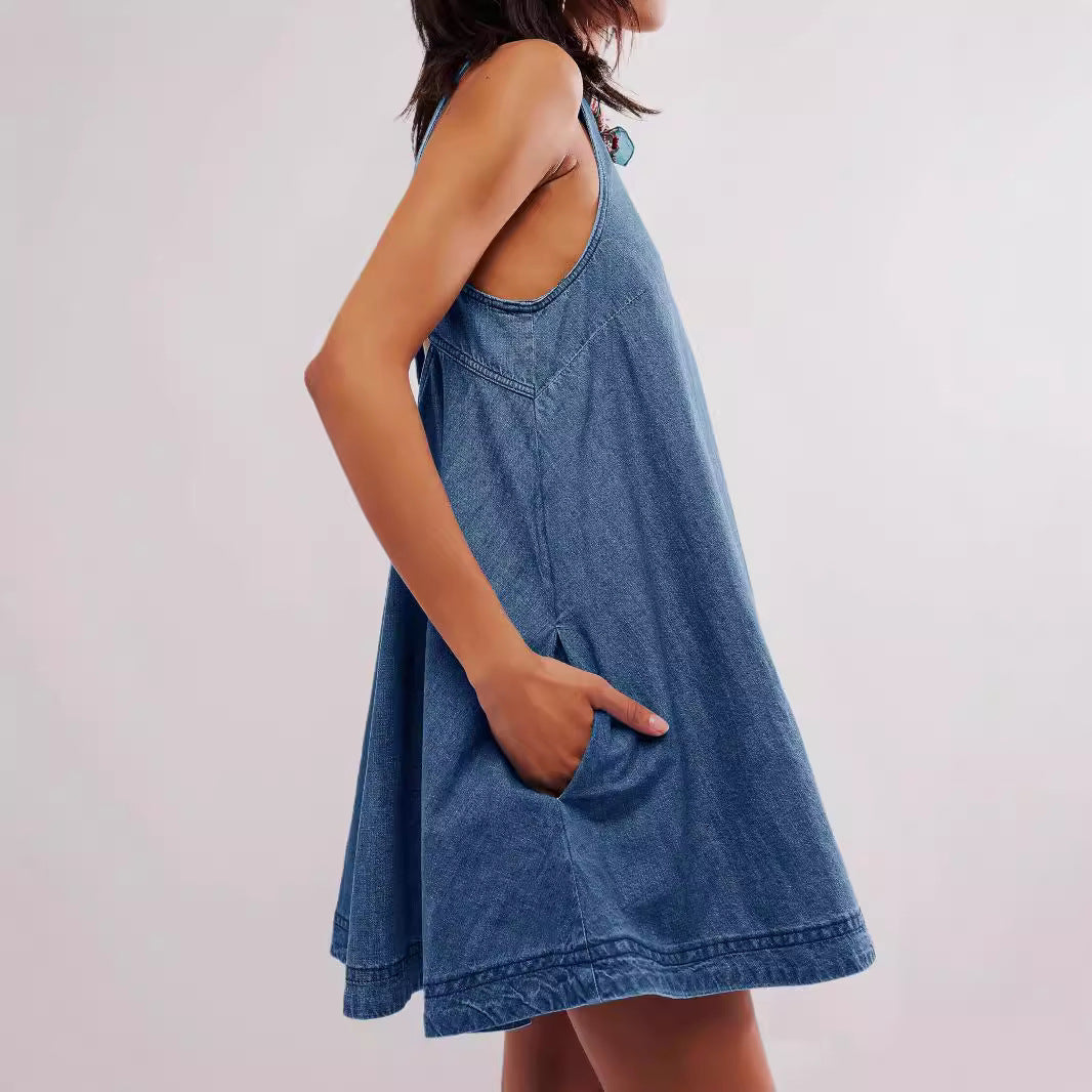 Sleeveless Backless Denim Dress