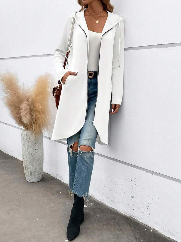 Personality Street Zip Hooded Long Velvet Lining Sweatshirt