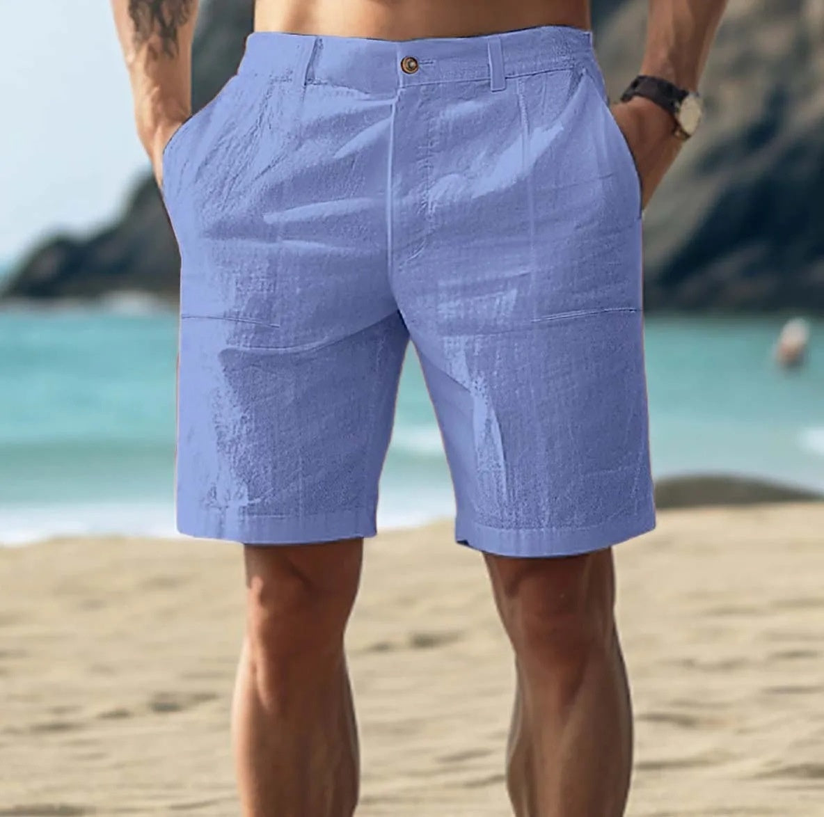 Men's Cotton And Linen Casual Pants Casual Five-point Library