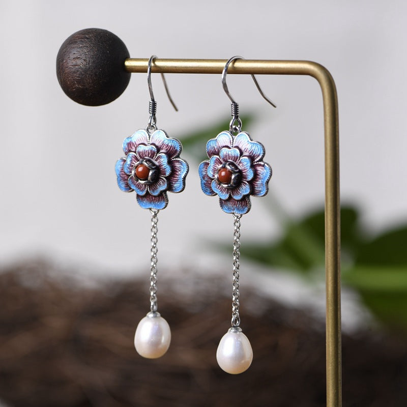 S925 Silver Freshwater Pearl Lucky Flower Earrings