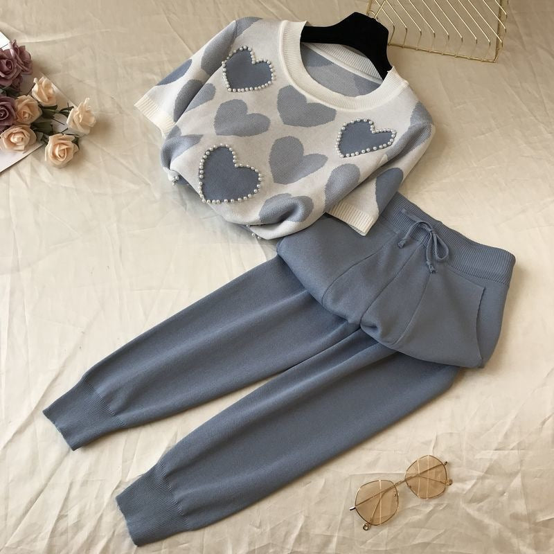 Two-piece Knitted Short-sleeved Pants