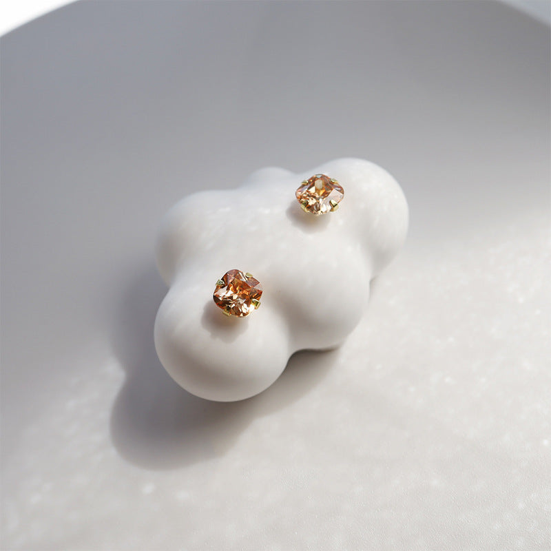 Citrine Gemstone 925 Sterling Silver Stud Earrings Japanese And Korean Simple